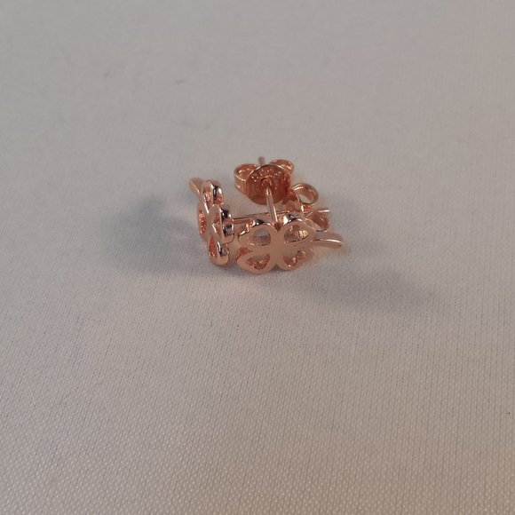 18K Rose Gold Filled Heart Flower Stud Earrings Sterling Silver Stamped Gift - Picture 2 of 3